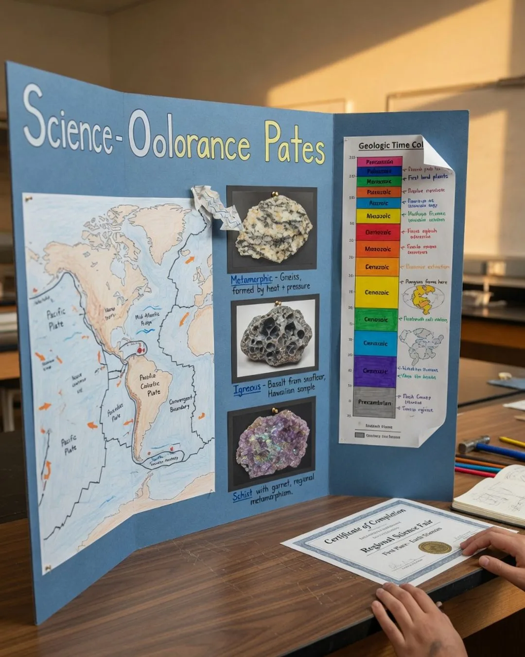 A student presenting and defending their earth science lab work in person to a guide who listens and assesses &mdash; the demonstration moment this toolkit is built to run.