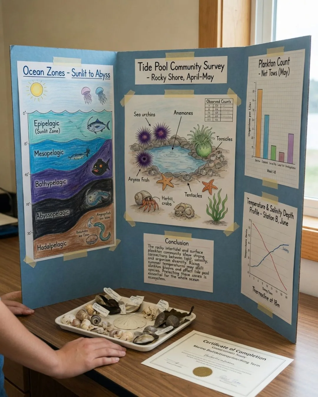 A student presenting and defending their marine biology lab work in person to a guide who listens and assesses &mdash; the demonstration moment this toolkit is built to run.